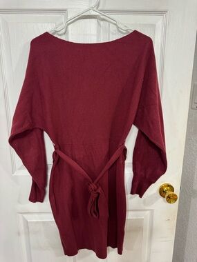 Amazon Women's Burgundy Knit Belted Dress
